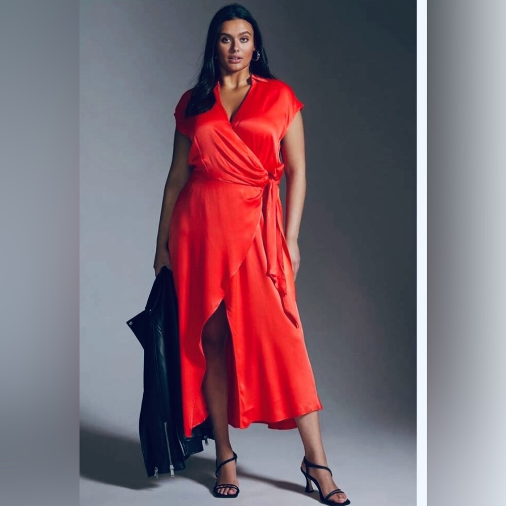 NEW Anthropologie Maeve Open Back Wrap Midi Dress Sz 1X